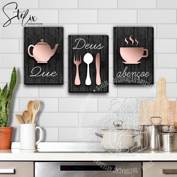 Kit Para Cozinha Rosê - 3 Placas / Quadros Decorativos