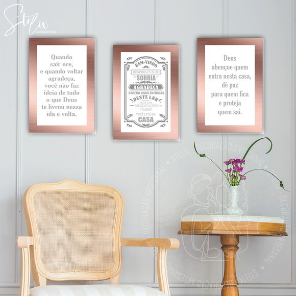 Kit Para Hall de Entrada Rosê - 3 Placas Decorativas