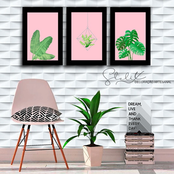 Kit Plantas - 3 Placas Decorativas Médias
