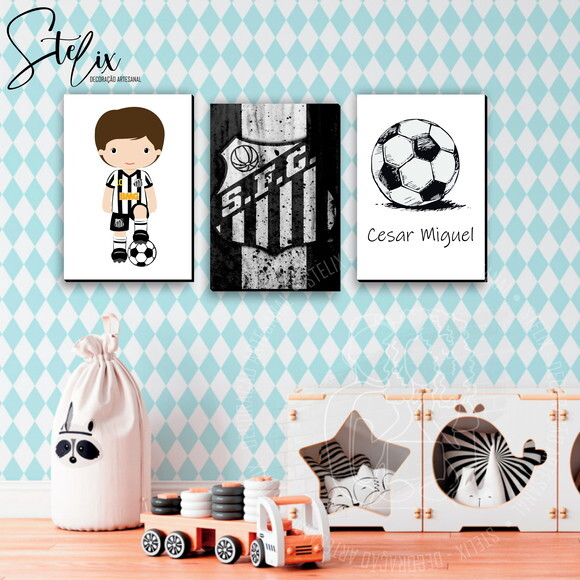 Kit Quadrinhos Futebol Santos - 3 Placas Decorativas Médias