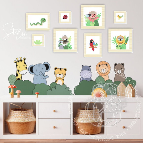 Kit Safari Infantil - 6 Quadros / Placas Decorativas