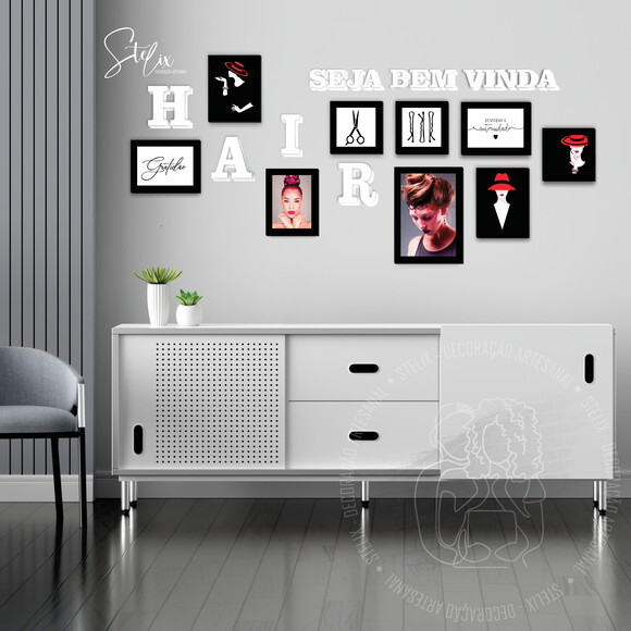Kit Salão de Beleza - 9 Placas Decorativas + 17 Letras