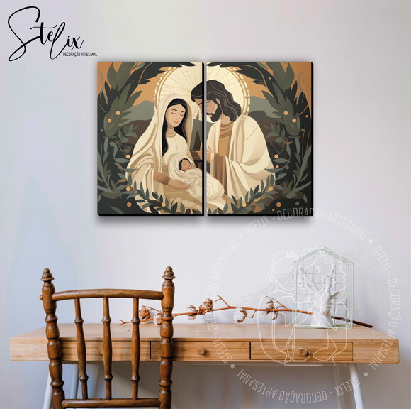 Quadro de Natal Cristão Nascimento de Jesus José e Maria