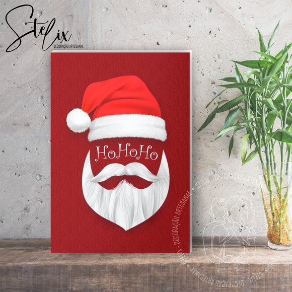Quadro de Natal Papai Noel Hohoho Decoração Natalina