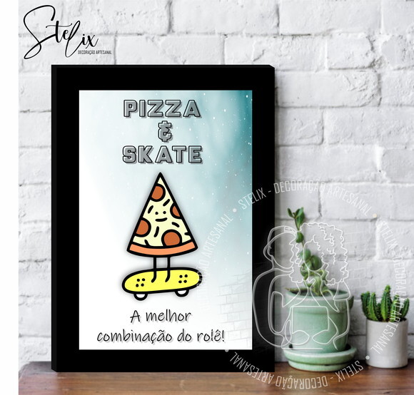 Quadro Skate E Pizza - Placa Decorativa A4