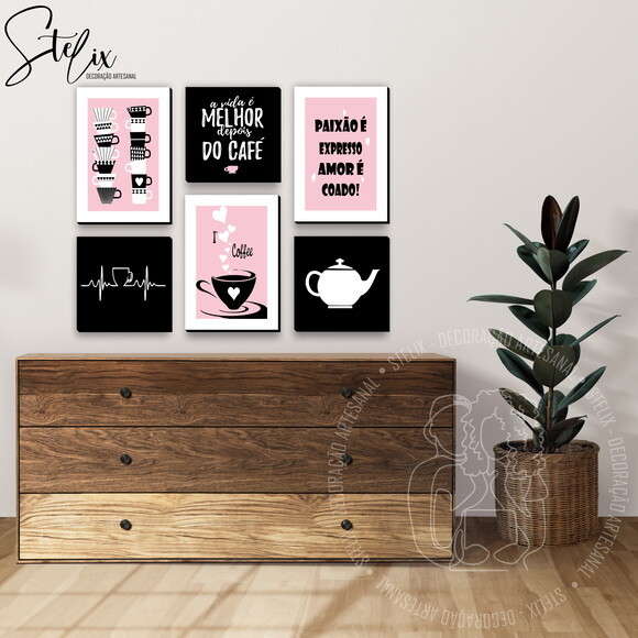 Quadros de Café (rosa e Branco) Cantinho do Café