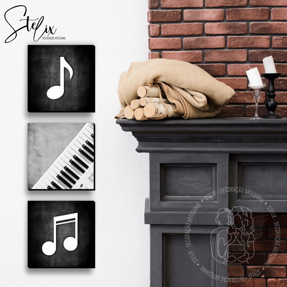 Quadros Decorativos para Músicos Notas Musicais 3 Unidades