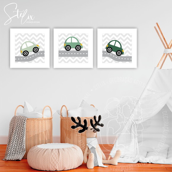 Quadros Decorativos para Quarto Infantil Carrinhos Menino