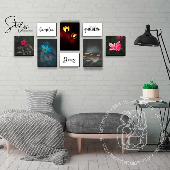 Quadros Decorativos para Sala de Estar Flores Gratidão Deus