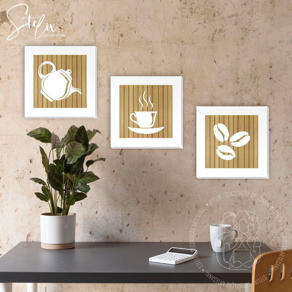 Quadros para Cantinho do Café Branco e Madeira