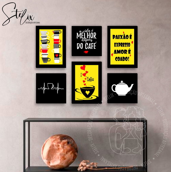 Quadros para Cantinho do Café Cafeteria Preto e Amarelo