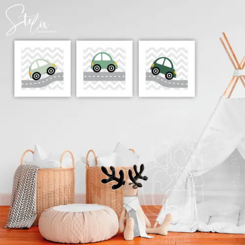 Quadros Decorativos para Quarto Infantil Carrinhos Menino