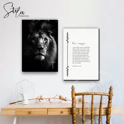 Quadros Decorativos Cristão Oração Pai Nosso e Leão