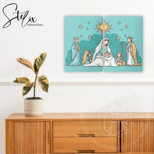 Quadro de Natal Cristão Nascimento de Jesus Presépio
