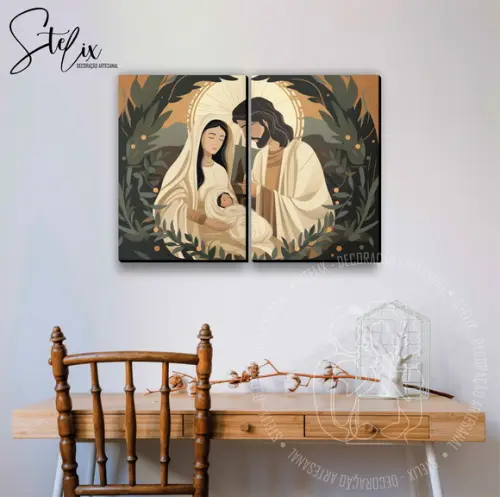 Quadro de Natal Cristão Nascimento de Jesus José e Maria