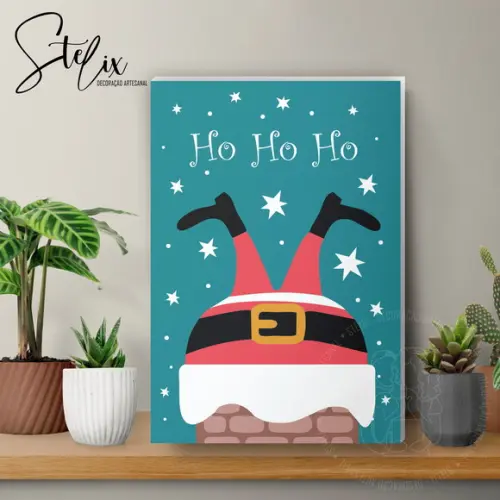 Quadro de Natal Papai Noel Hohoho Decoração Natalina