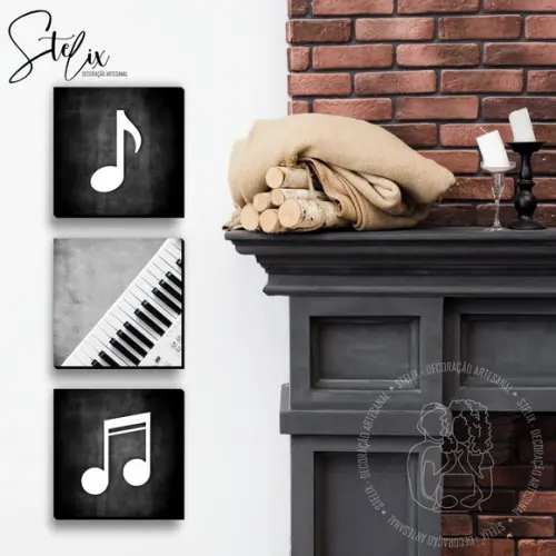 Quadros Decorativos para Músicos Notas Musicais 3 Unidades