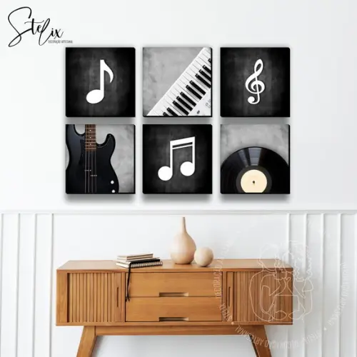 Quadros Decorativos para Músicos Notas Musicais 6 Unidades