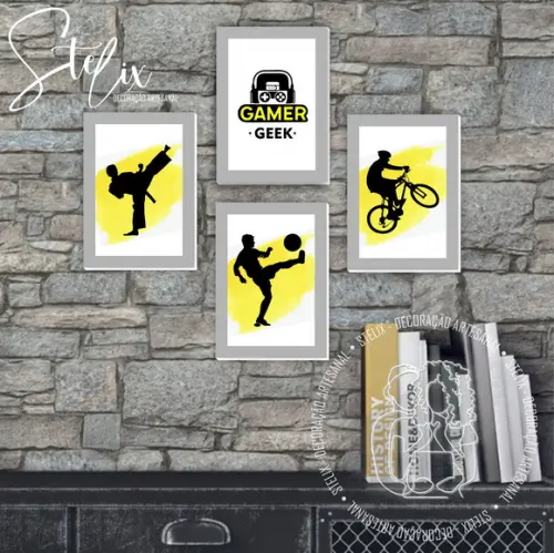 Kit Esportes Karatê Futebol Bike Game 4 Placas Decorativas