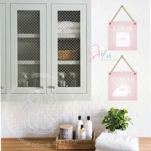 Kit Lavanderia Rosa - 2 Placas Decorativas