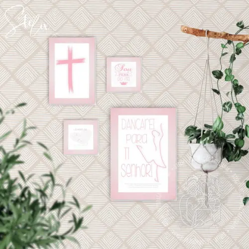 Kit Menina / Mulher Cristã Rosa - 4 Placas Decorativas