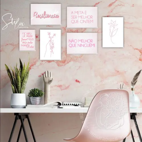 Kit Sala Moderna Rosa - 5 Placas Decorativas