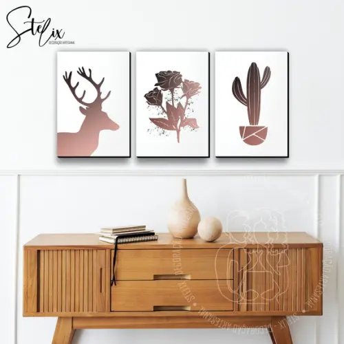 Quadros para Sala Rosê Gold e Preto