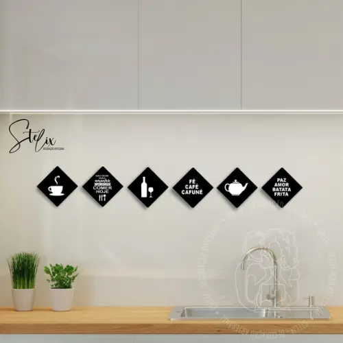 Decoração Cozinha Preta - 6 Placas De Mdf