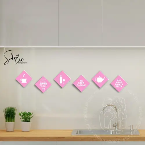 Decoração Cozinha Rosa - 6 Placas De Mdf