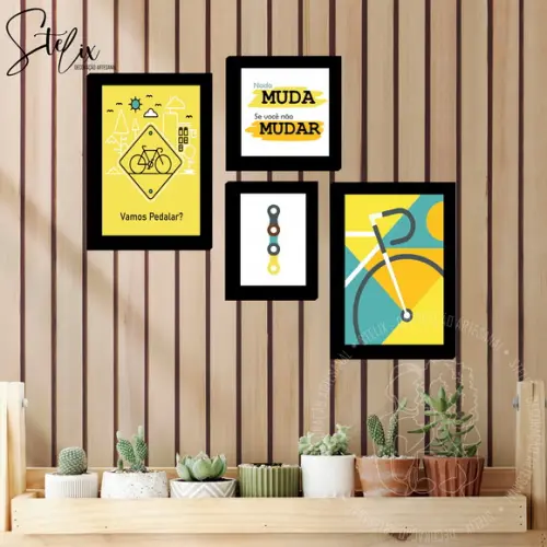 Kit Bike Ciclista - 4 Quadros Placas Decorativas