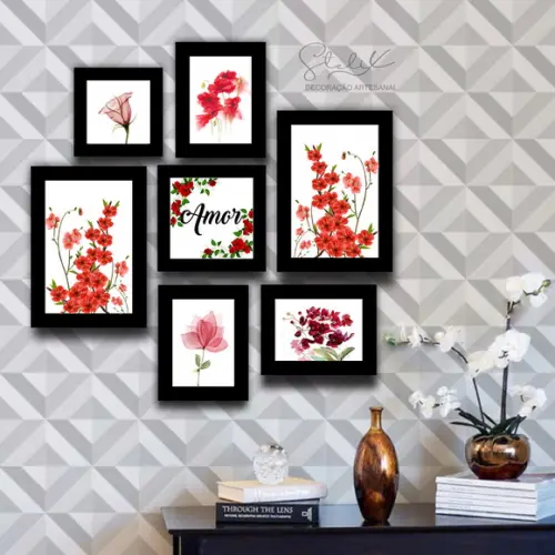 Kit Palavras e Flores - 7 Placas / Quadros Decorativos