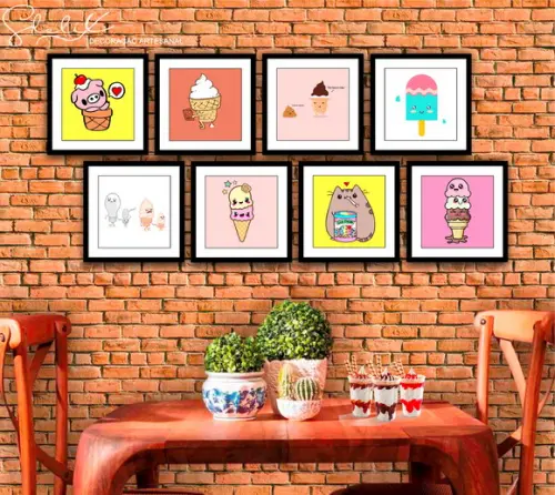Kit Sorveteria - 8 Placas Decorativas