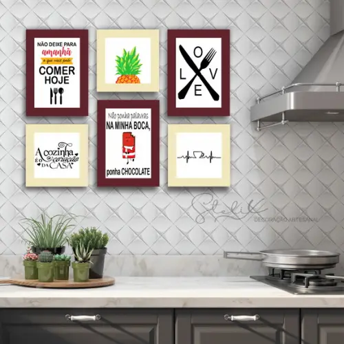 Kit Cozinha Bege e Marrom - 6 Placas Decorativas