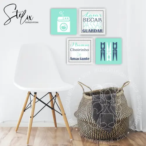 Kit Lavanderia - 4 Placas Decorativas Médias