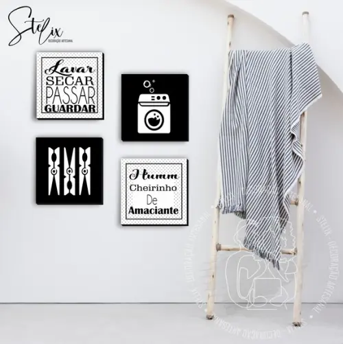 Kit Lavanderia - 4 Placas Decorativas