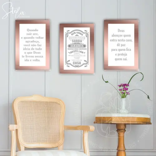 Kit Para Hall de Entrada Rosê - 3 Placas Decorativas
