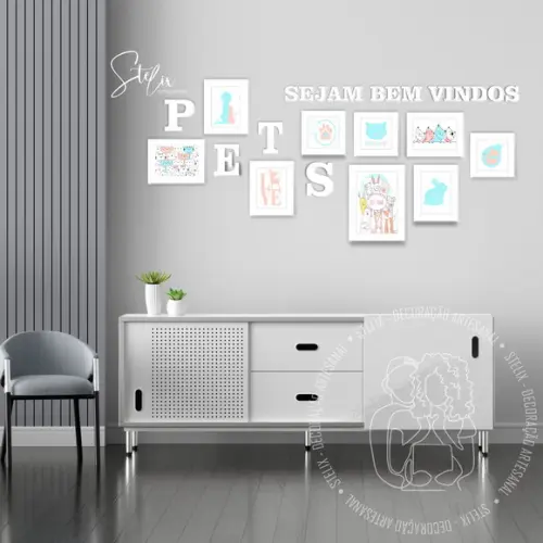 Kit Clínica Veterinária - 9 Placas Decorativas + 18 Letras