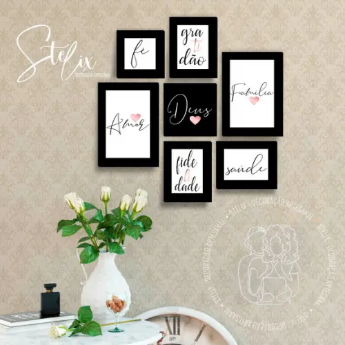 Kit Deus (Rosê Gold) - 7 Placas Decorativas