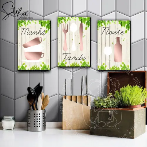 Quadros para Cozinha Rosê com Branco