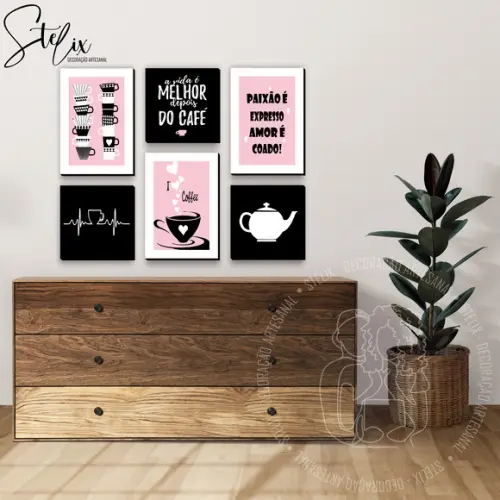 Quadros de Café (rosa e Branco) Cantinho do Café