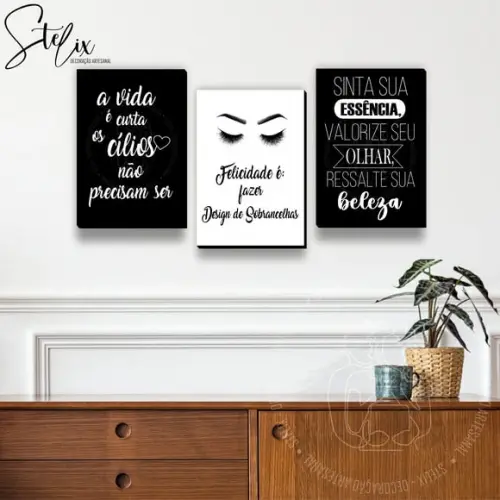 Kit Cílios e Sobrancelhas - 3 Placas / Quadros Decorativos