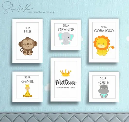Kit 6 Placas Decorativa - Quarto Menino