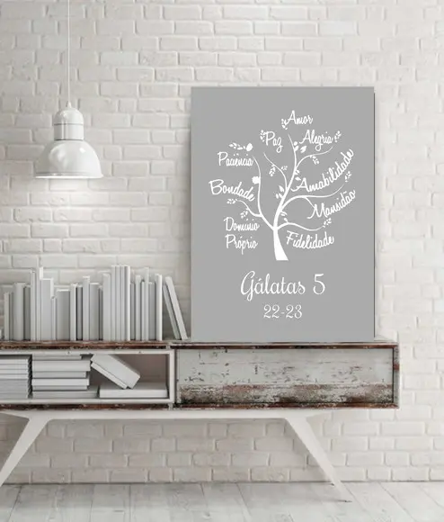 Quadro Decorativo Frutos do Espírito Santo - Cinza