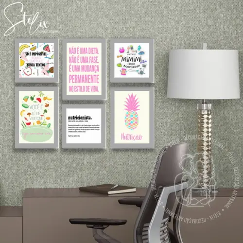 Kit Nutricionista Cinza - 6 Placas Decorativas