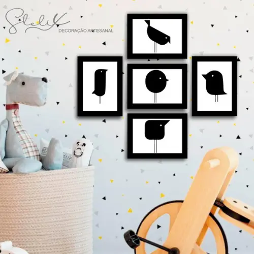 Kit Pássaros - 5 Placas Decorativas