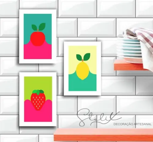 Kit Frutas Para Cozinha - 3 Placas Decorativas Médio
