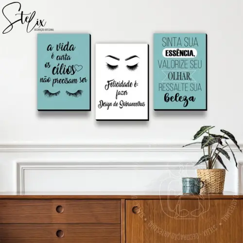 Kit Cílios e Sobrancelhas - 3 Placas Decorativas