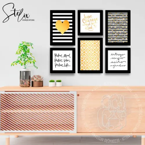 Quadros Decorativos para Sala Preto e Dourado