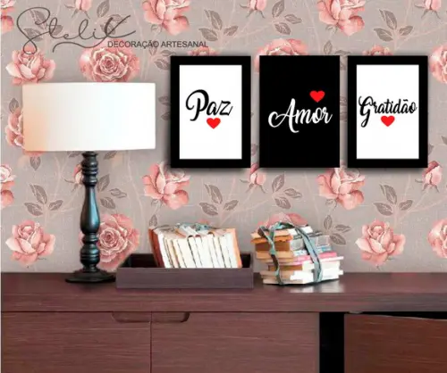 3 Placas Decorativas - Paz, Amor, Gratidão