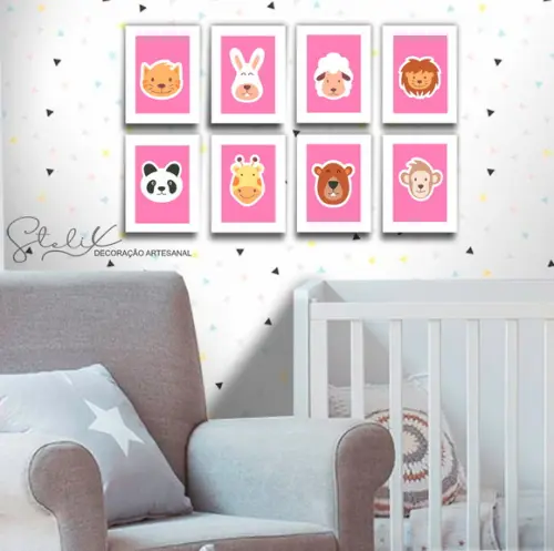 Kit Animalzinhos Menina - 8 Placas Decorativas